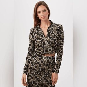 TRINA TURK Frosty Meadows Cropped Knit Jacquard Zip-Front Top - Size 10